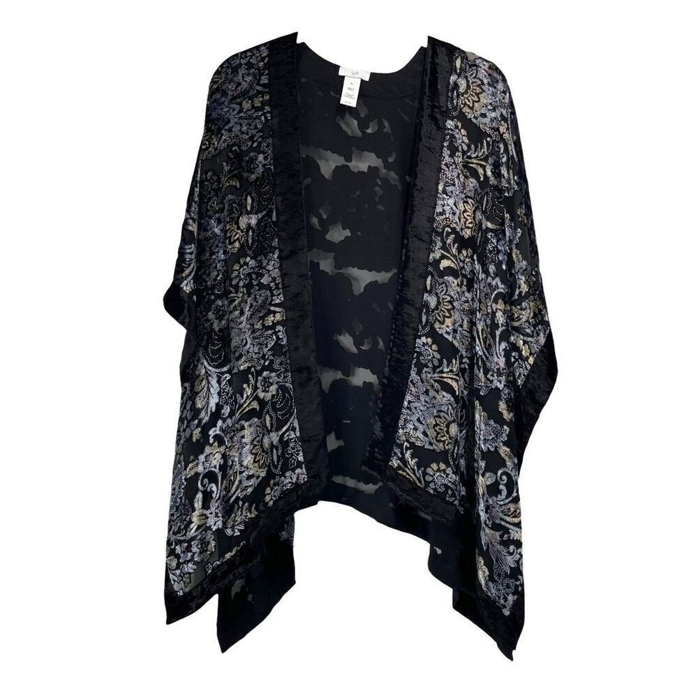 J. Jill burnt‎ velvet floral paisley boxy duster kimono cover up One Size boho